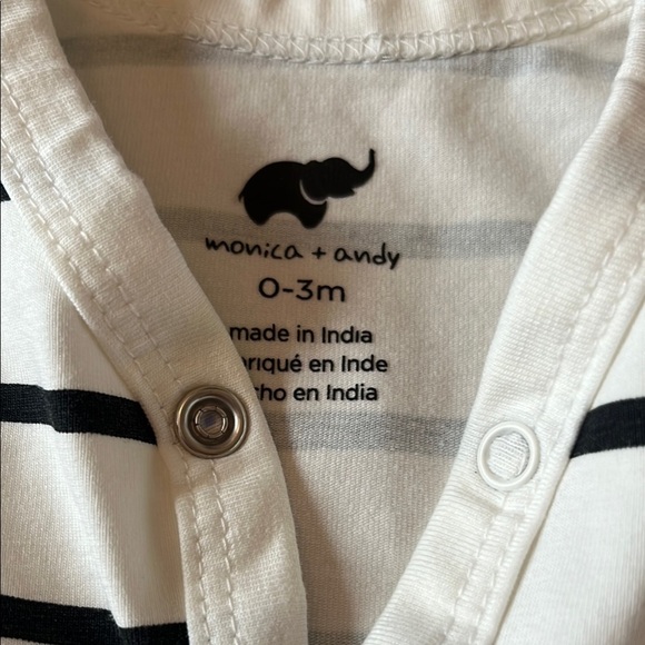 Black and White Striped Footed One Piece with Zipper - Picture 2 of 5